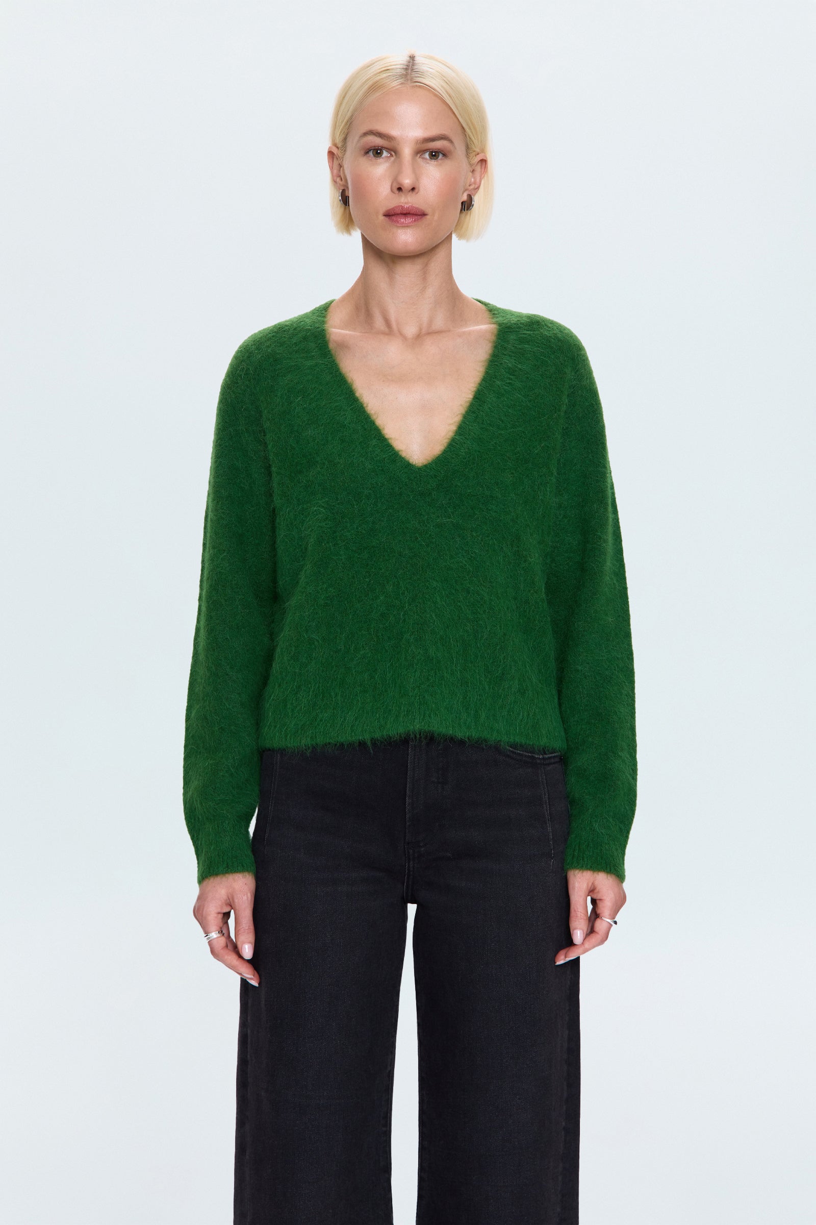 Kit V Neck Long Sleeve Pullover Sweater Wintergreen
