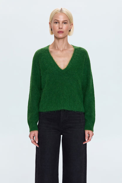 Kit V-Neck Long Sleeve Pullover Sweater - Wintergreen