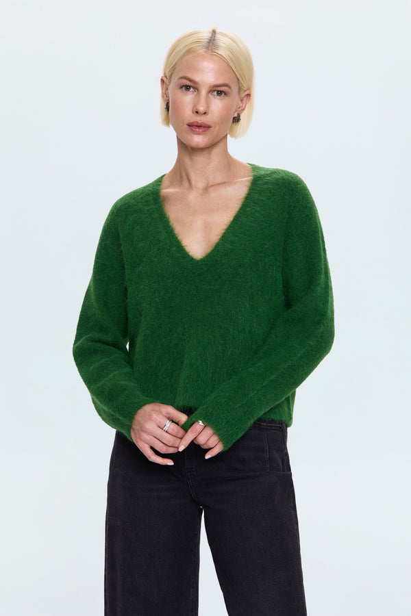 Kit V-Neck Long Sleeve Pullover Sweater - Wintergreen