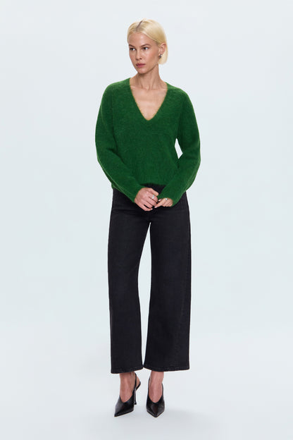 Kit V-Neck Long Sleeve Pullover Sweater - Wintergreen