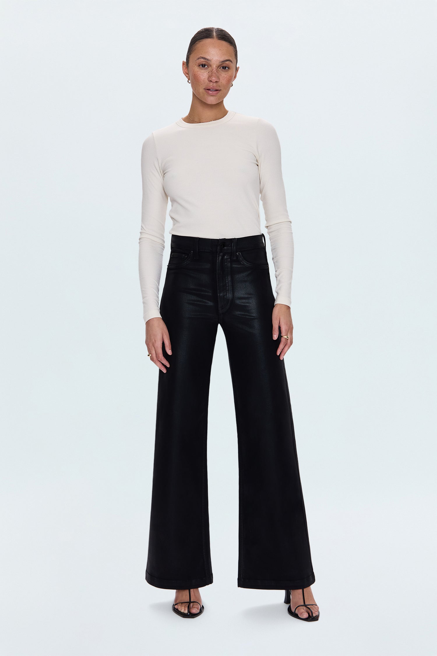 Pistola Lana High Rise Ultra Wide Jean - Coated Noir high rise wide leg relaxed jeans