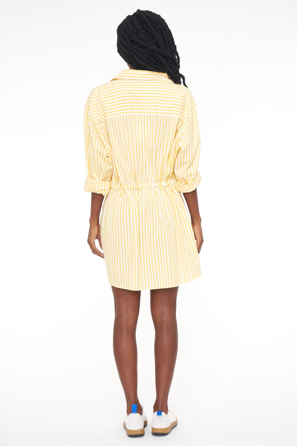 Layla Cinched Waist Dress - Apricot Stripe