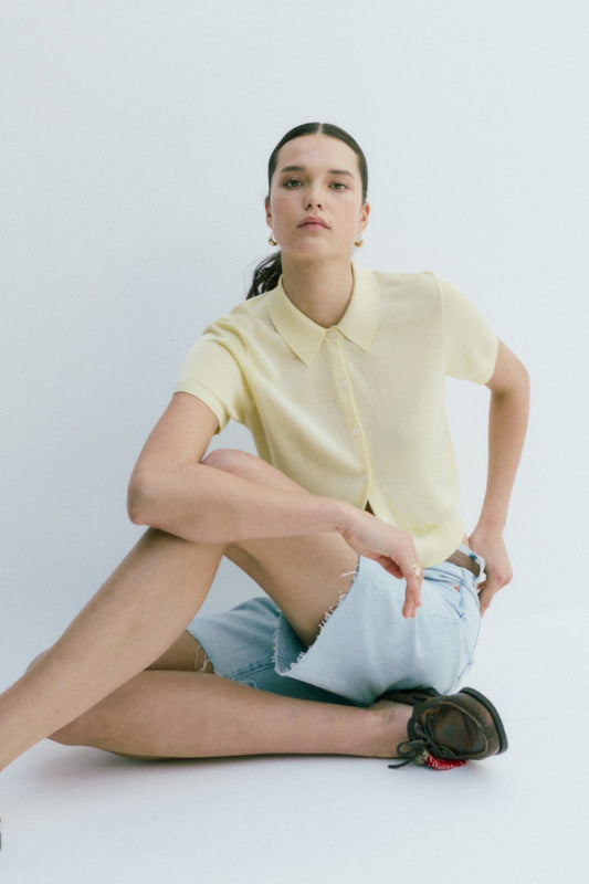 Lucca Short Sleeve Polo Sweater - Pale Yellow