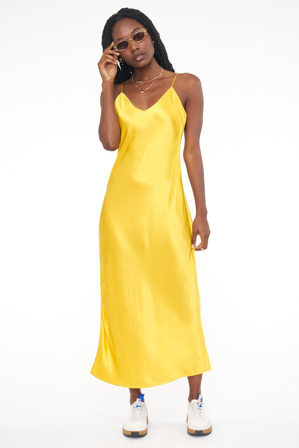Mari V Neck Slip Dress - Apricot