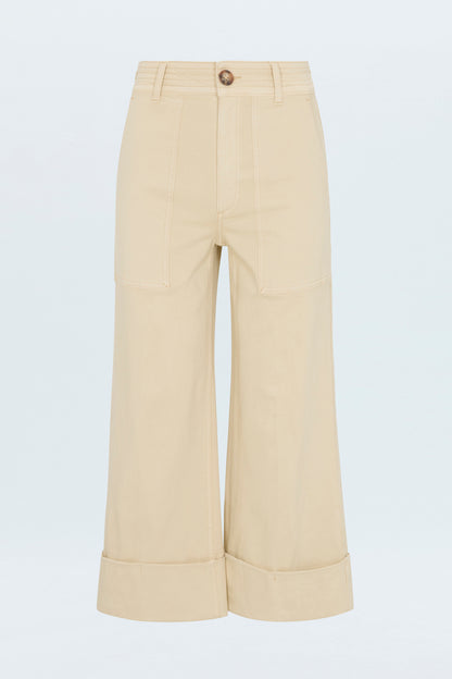 Maya Cuffed Hem Wide Leg Pants- Custard Yellow