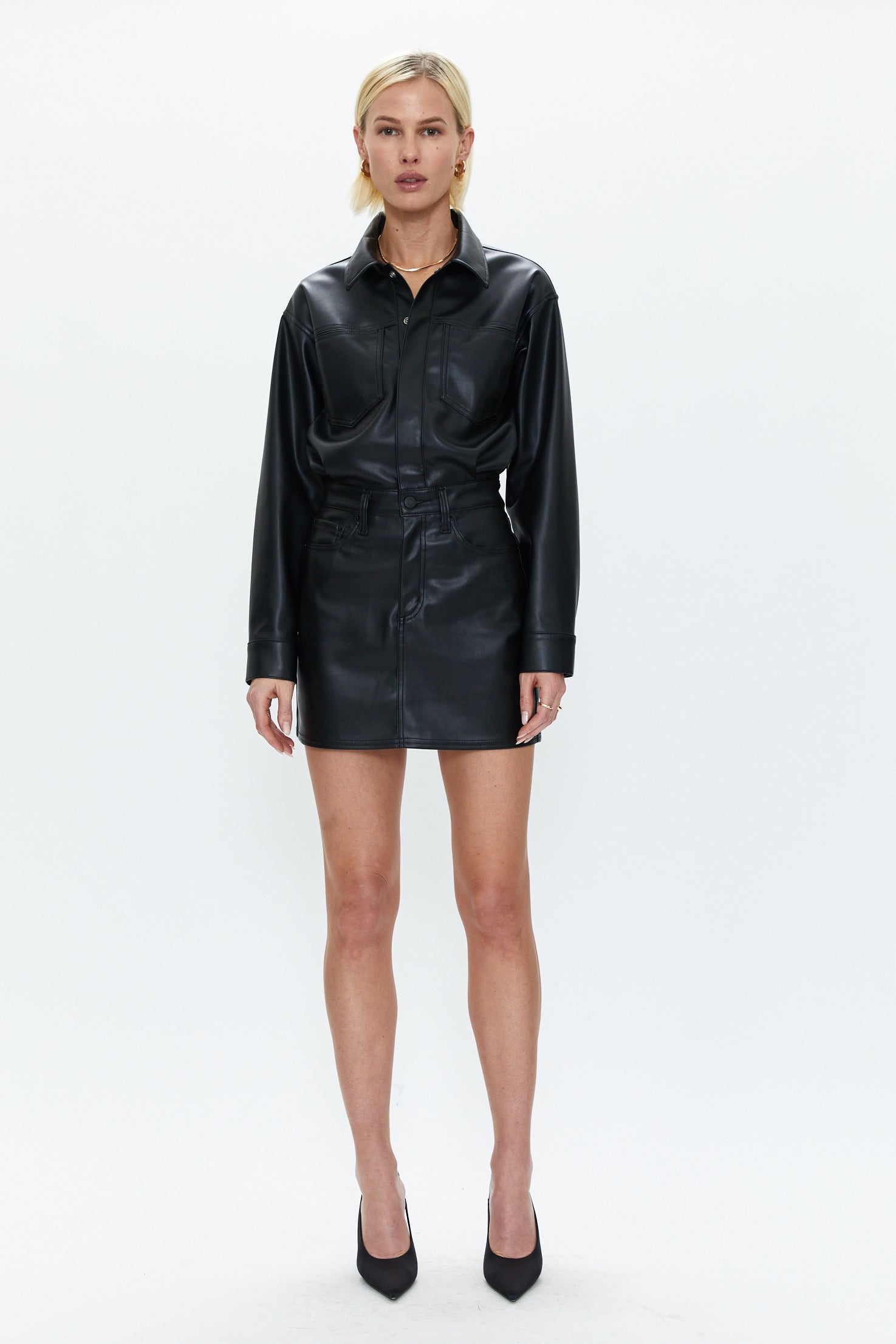Nina Long Sleeve Mini Dress - Slate Black