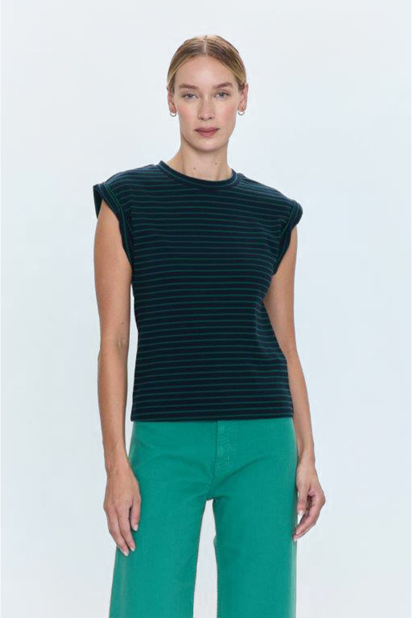 Olivia Twisted Sleeve Marina - Navy Green Stripe