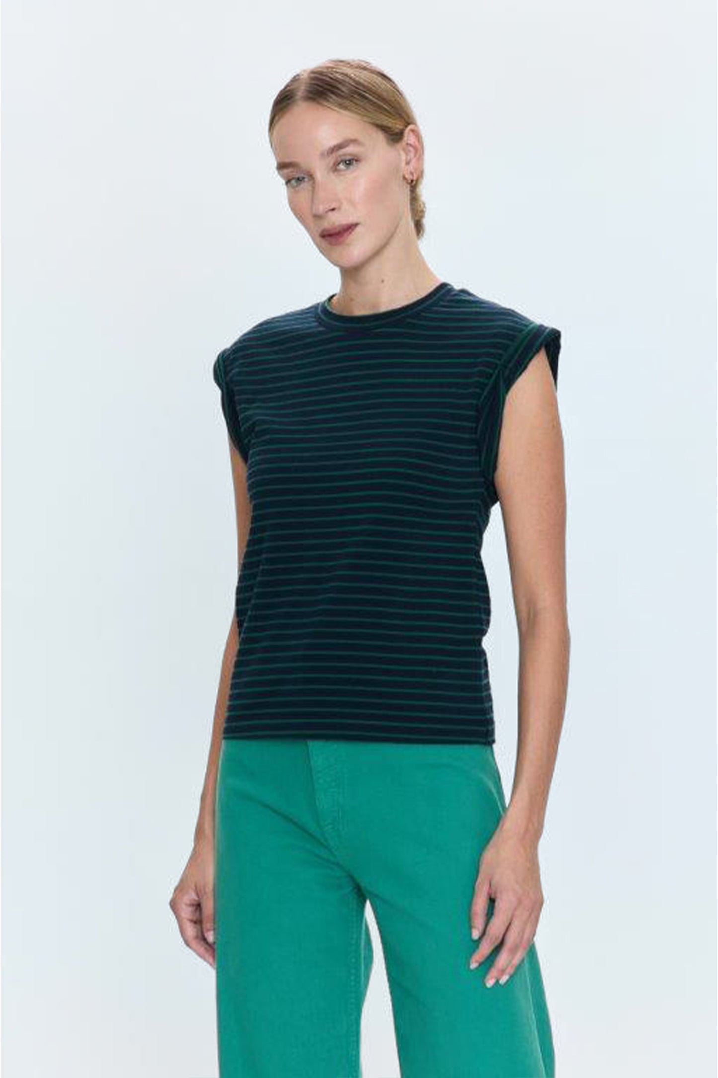 Olivia Twisted Sleeve Marina - Navy Green Stripe