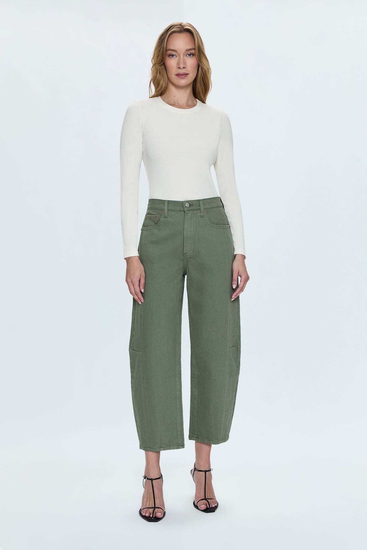 Eli High Rise Barrel Jean - Calvary Olive