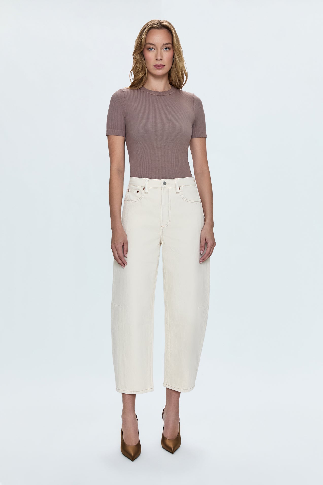 Eli High Rise Barrel Jean - Ecru