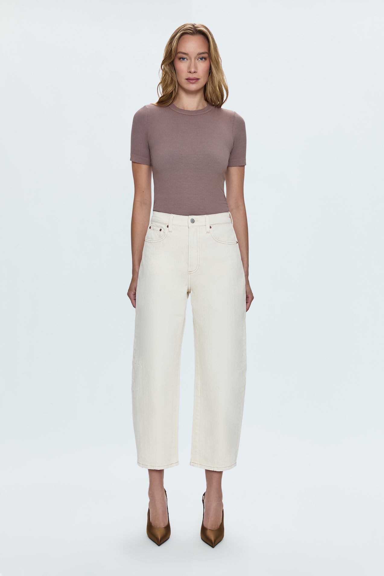 Eli High Rise Barrel Jean - Ecru