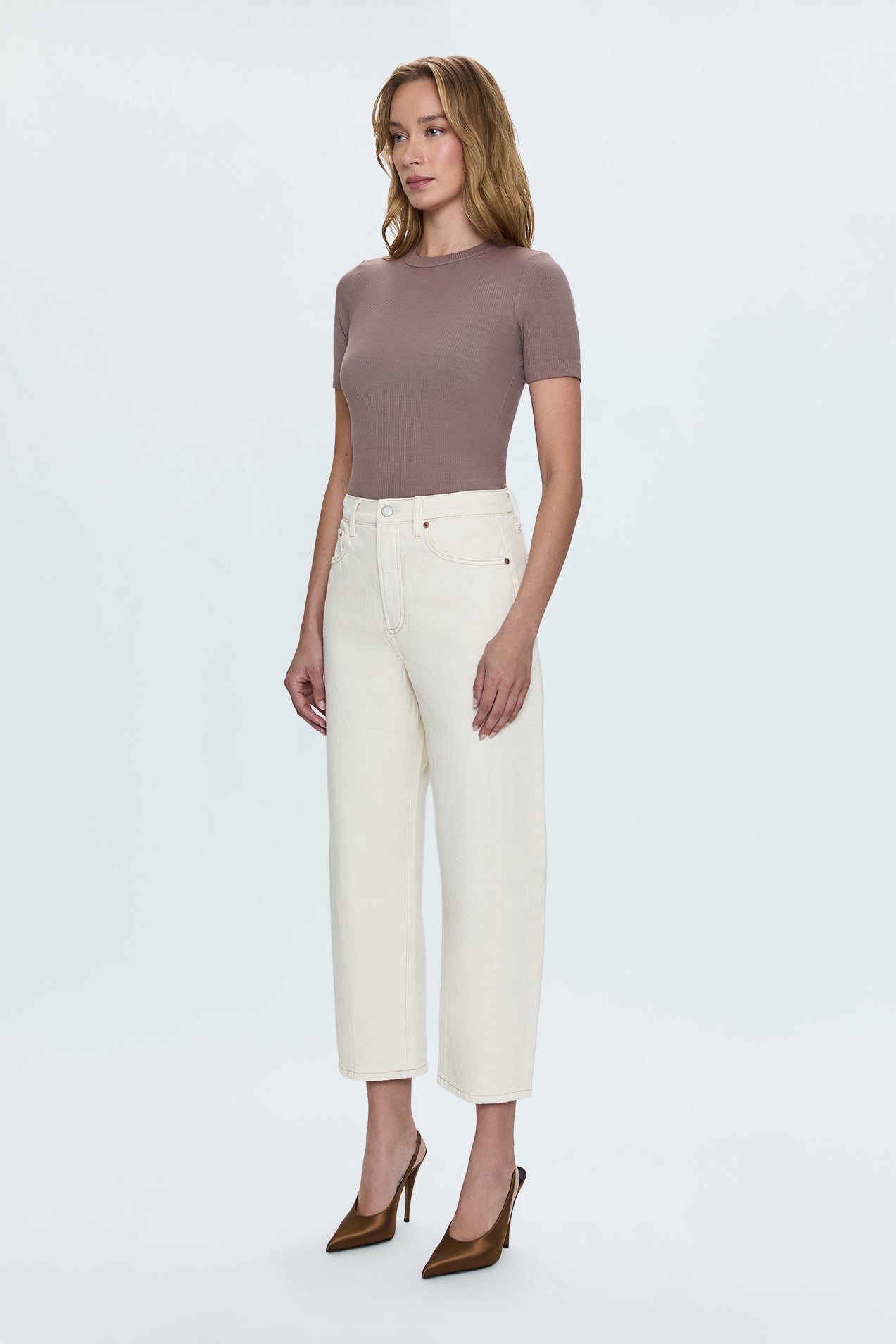 Eli High Rise Barrel Jean - Ecru
