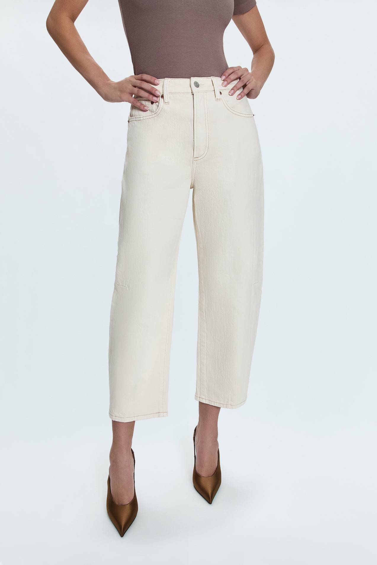 Eli High Rise Barrel Jean - Ecru