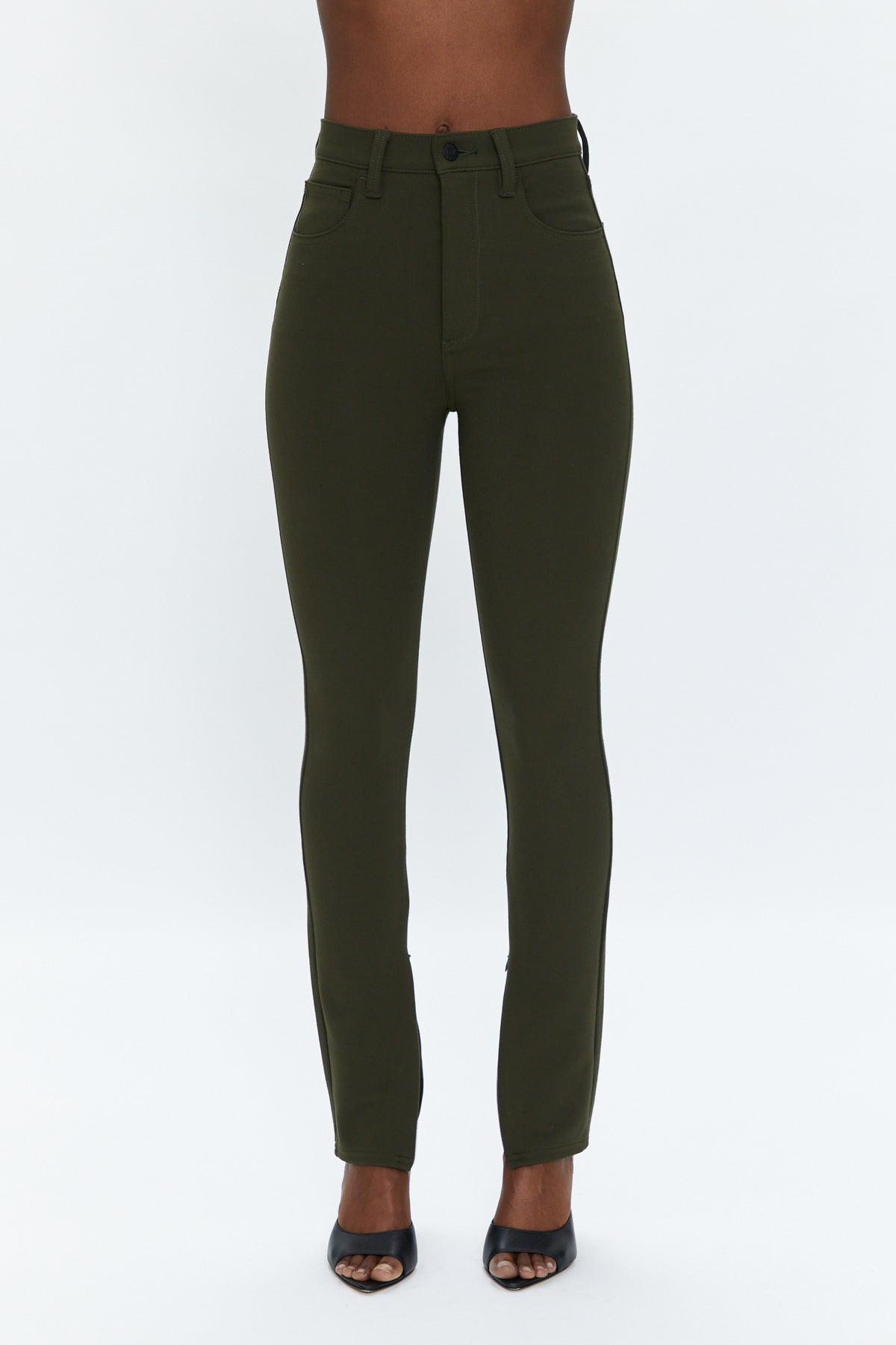 Kendall High Rise Skinny Scuba W/Zippers - Forest