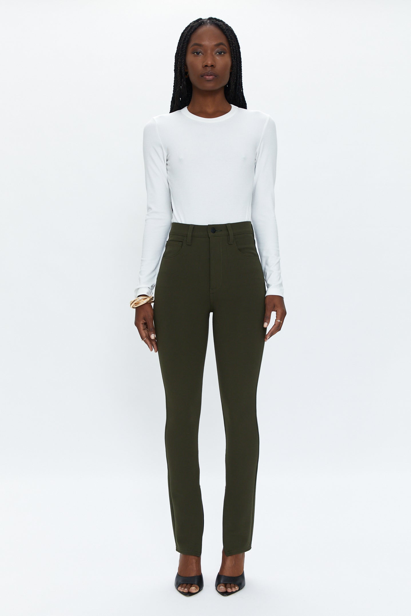 Kendall High Rise Skinny Scuba W/Zippers - Forest