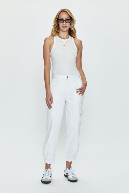 Josephine High Rise Tapered Cargo - White