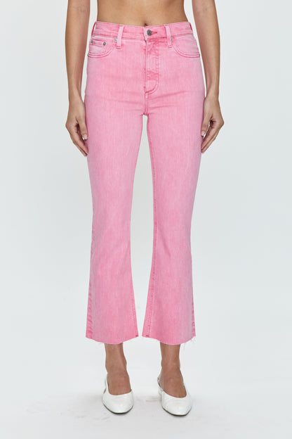Lennon High Rise Crop Boot Jean - Carnation Pink Snow