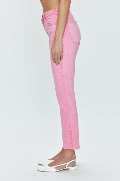 Lennon High Rise Crop Boot Jean - Carnation Pink Snow