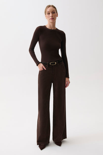 Jadyn Corduroy Mid Rise Palazzo Jean - Mocha