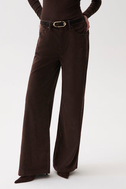Jadyn Corduroy Mid Rise Palazzo Jean - Mocha