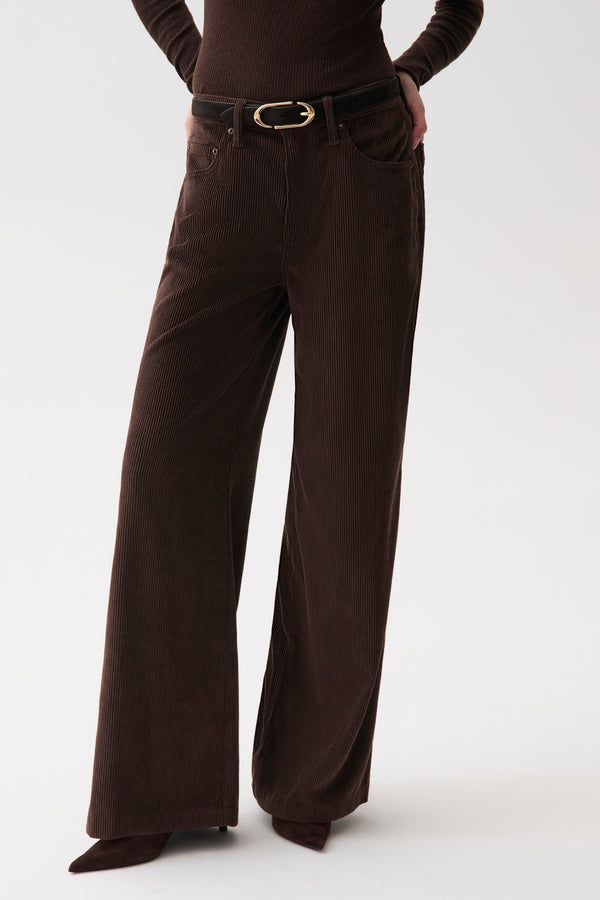 Jadyn Corduroy Mid Rise Palazzo Jean - Mocha
