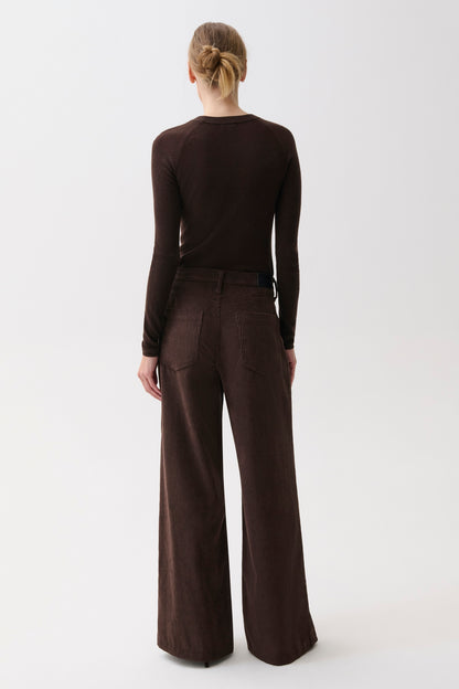 Jadyn Corduroy Mid Rise Palazzo Jean - Mocha