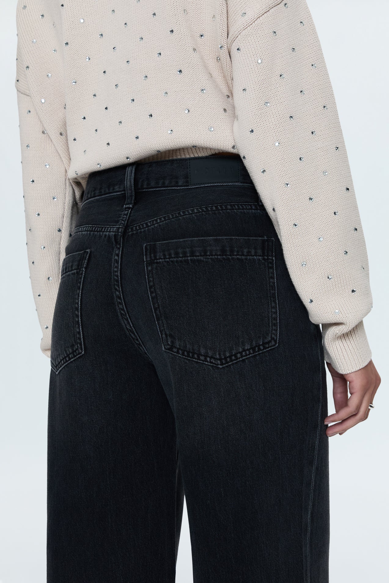 【PALEJADE】Black Cotton Low-Rise Demim Jean KND '90s Low-Rise Baggy Jean