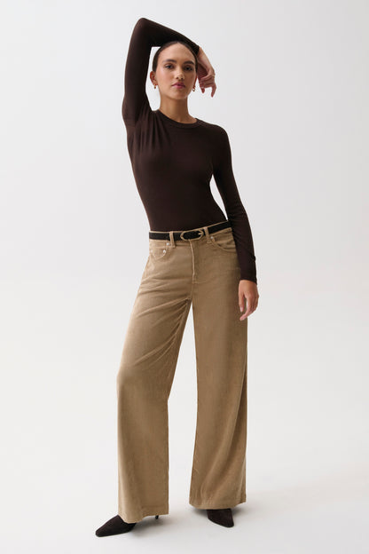 Jadyn Corduroy Mid Rise Palazzo Jean - Camel