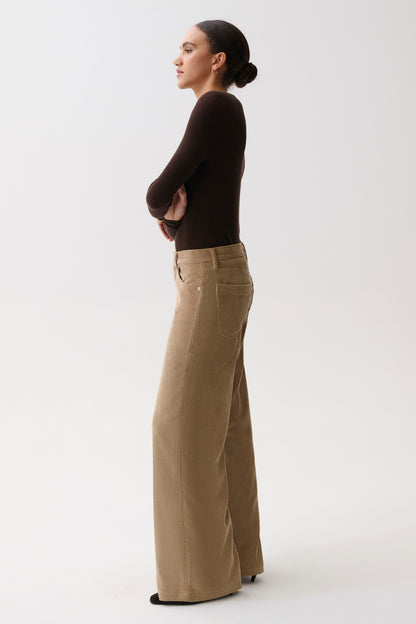 Jadyn Corduroy Mid Rise Palazzo Jean - Camel