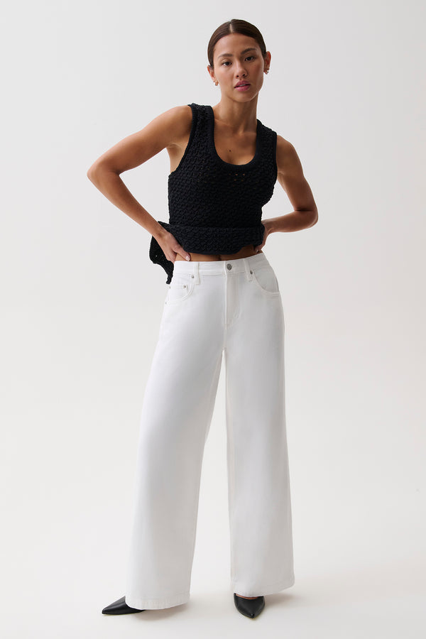 PETITE Jadyn Mid Rise Palazzo Jean - Vivid White