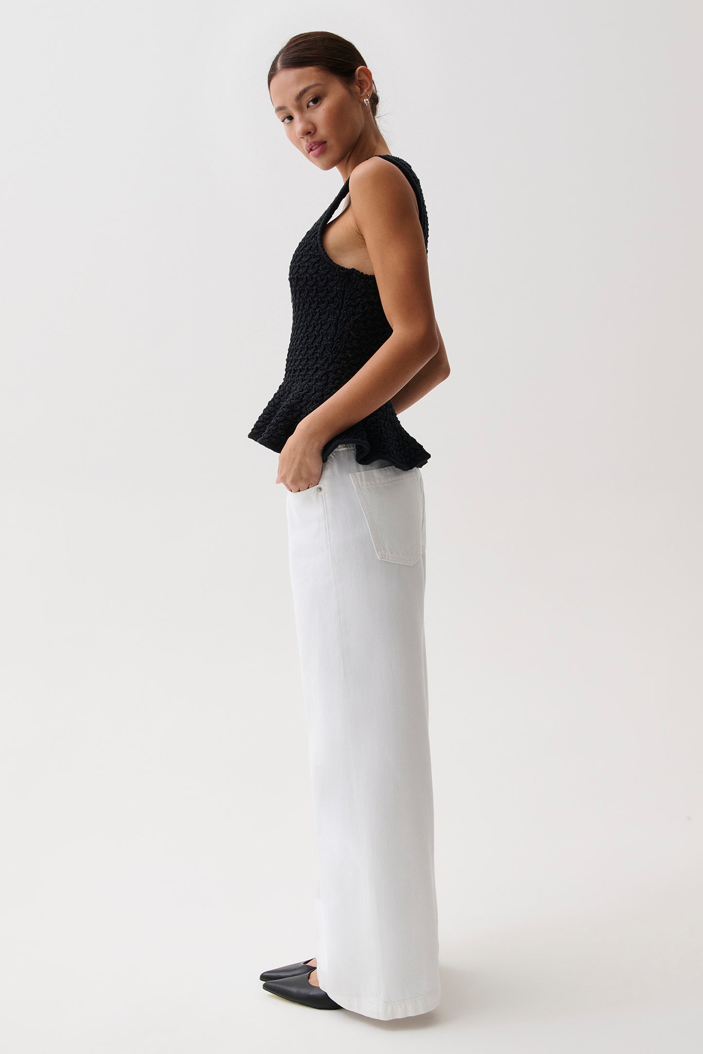 PETITE Jadyn Mid Rise Palazzo Jean - Vivid White