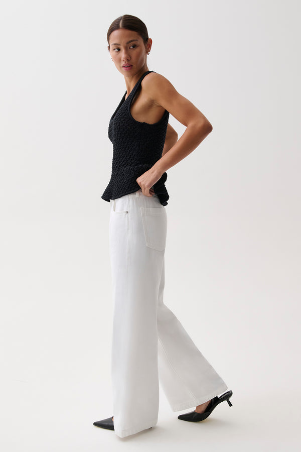 PETITE Jadyn Mid Rise Palazzo Jean - Vivid White
