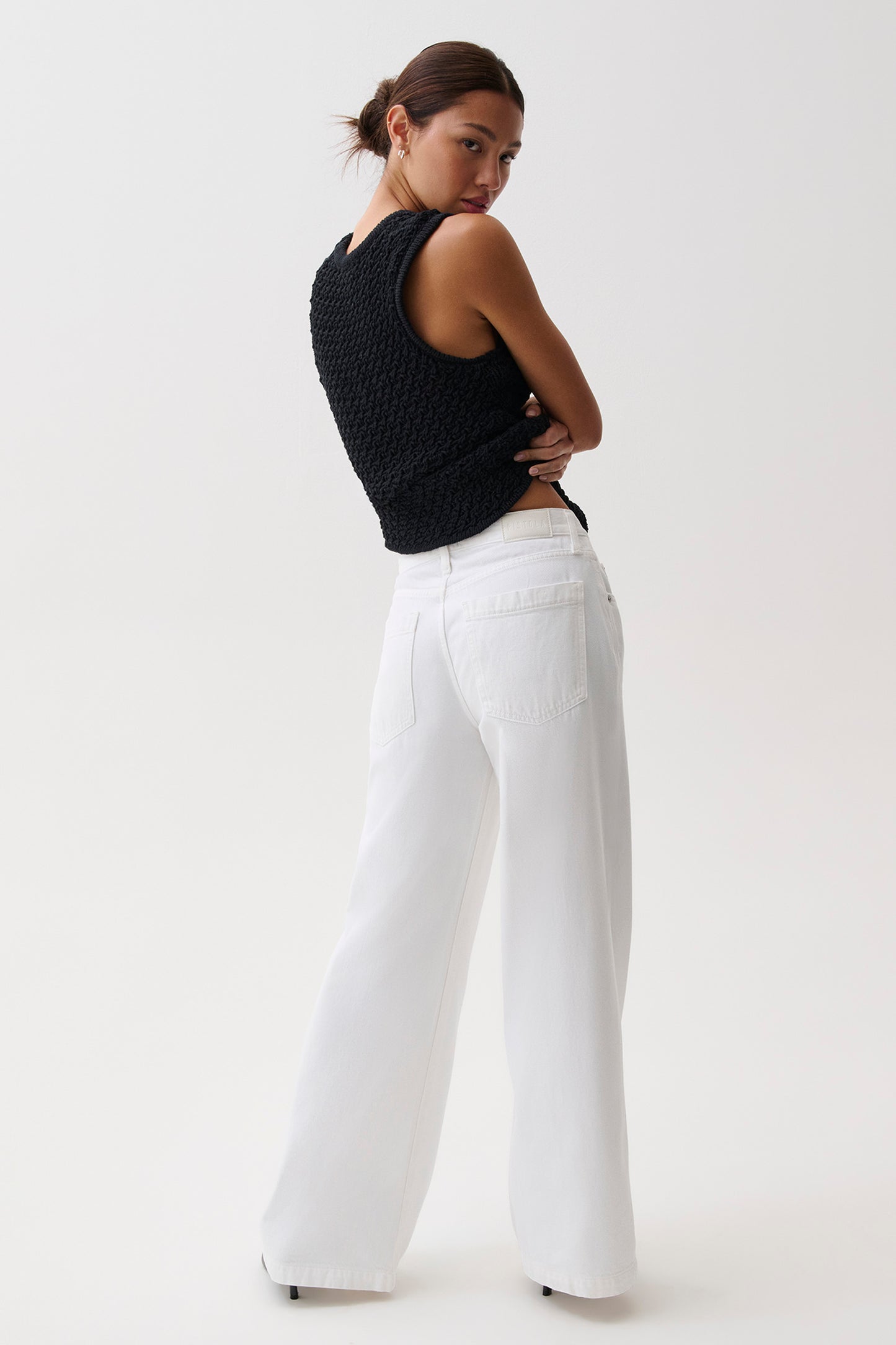 PETITE Jadyn Mid Rise Palazzo Jean - Vivid White