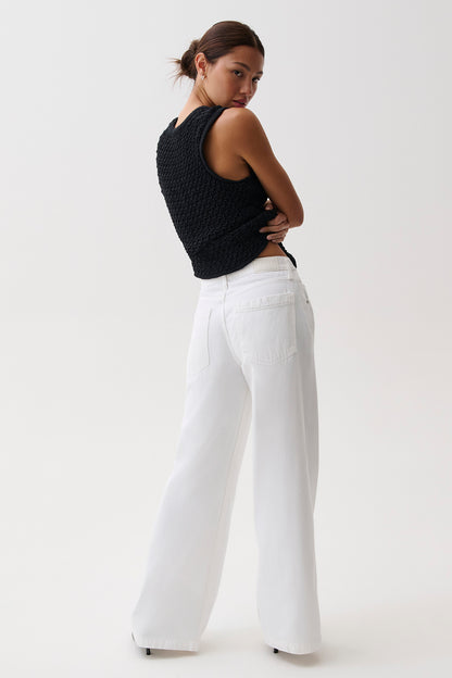 PETITE Jadyn Mid Rise Palazzo Jean - Vivid White