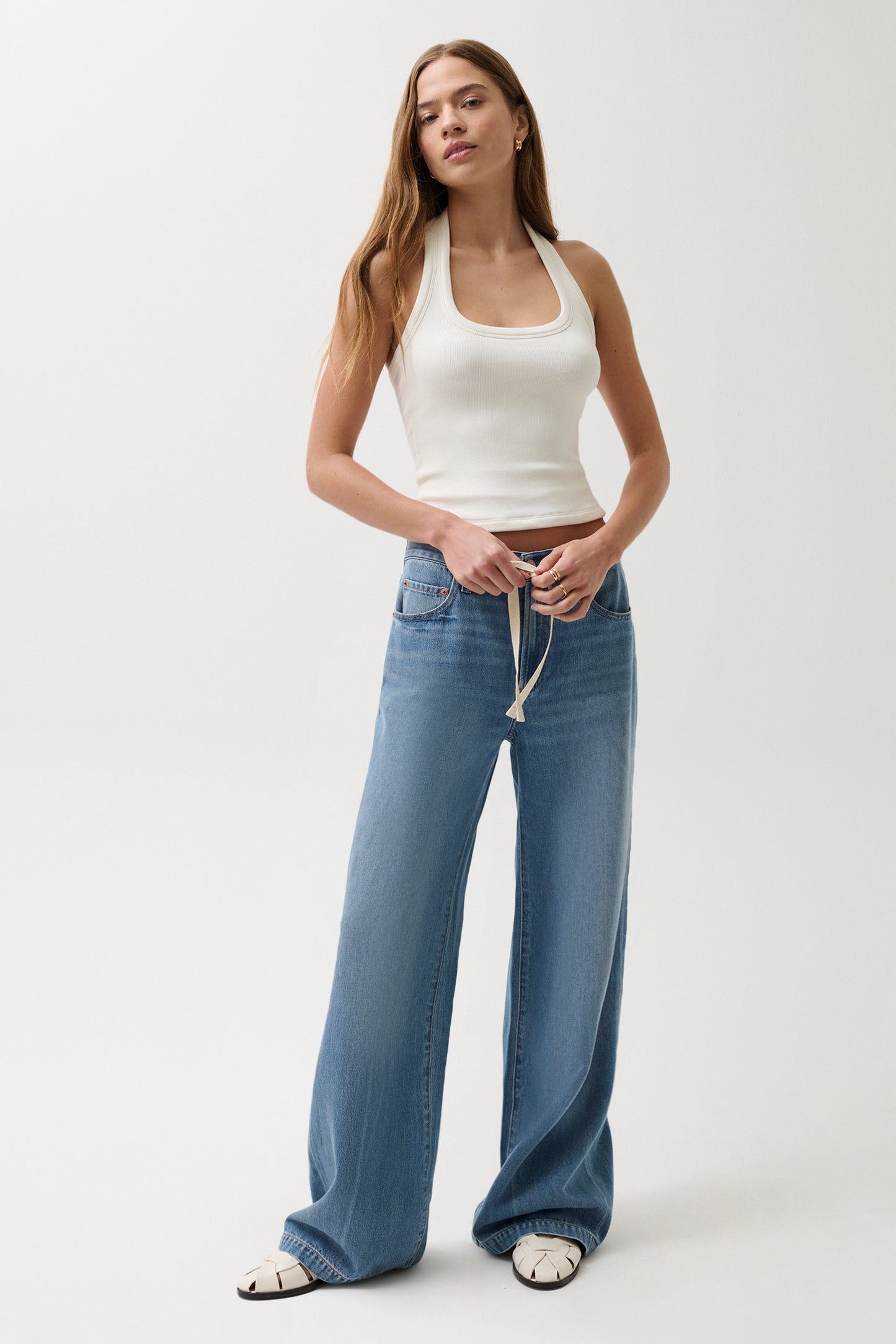 Jadyn Mid Rise Drawstring Palazzo Jean - Expanse