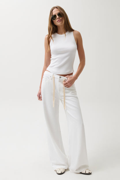 Jadyn Mid Rise Drawstring Palazzo Jean - Optic White