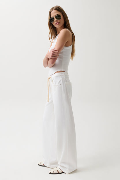 Jadyn Mid Rise Drawstring Palazzo Jean - Optic White