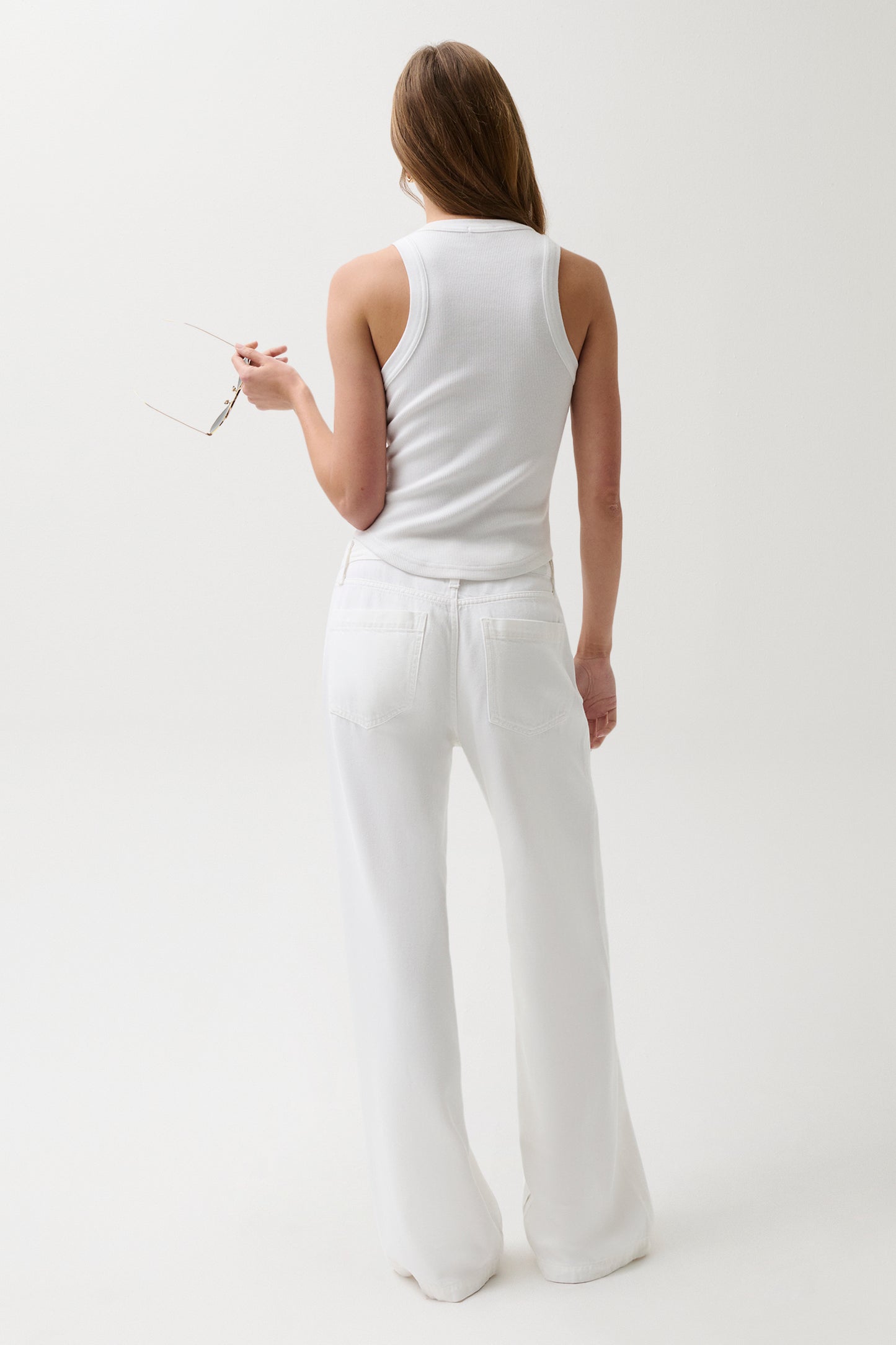 Jadyn Mid Rise Drawstring Palazzo Jean - Optic White