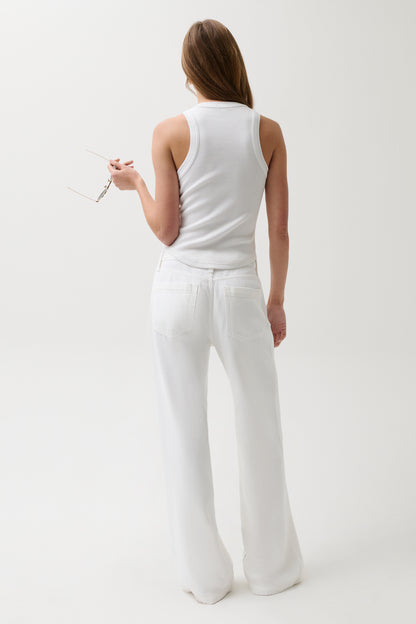 Jadyn Mid Rise Drawstring Palazzo Jean - Optic White