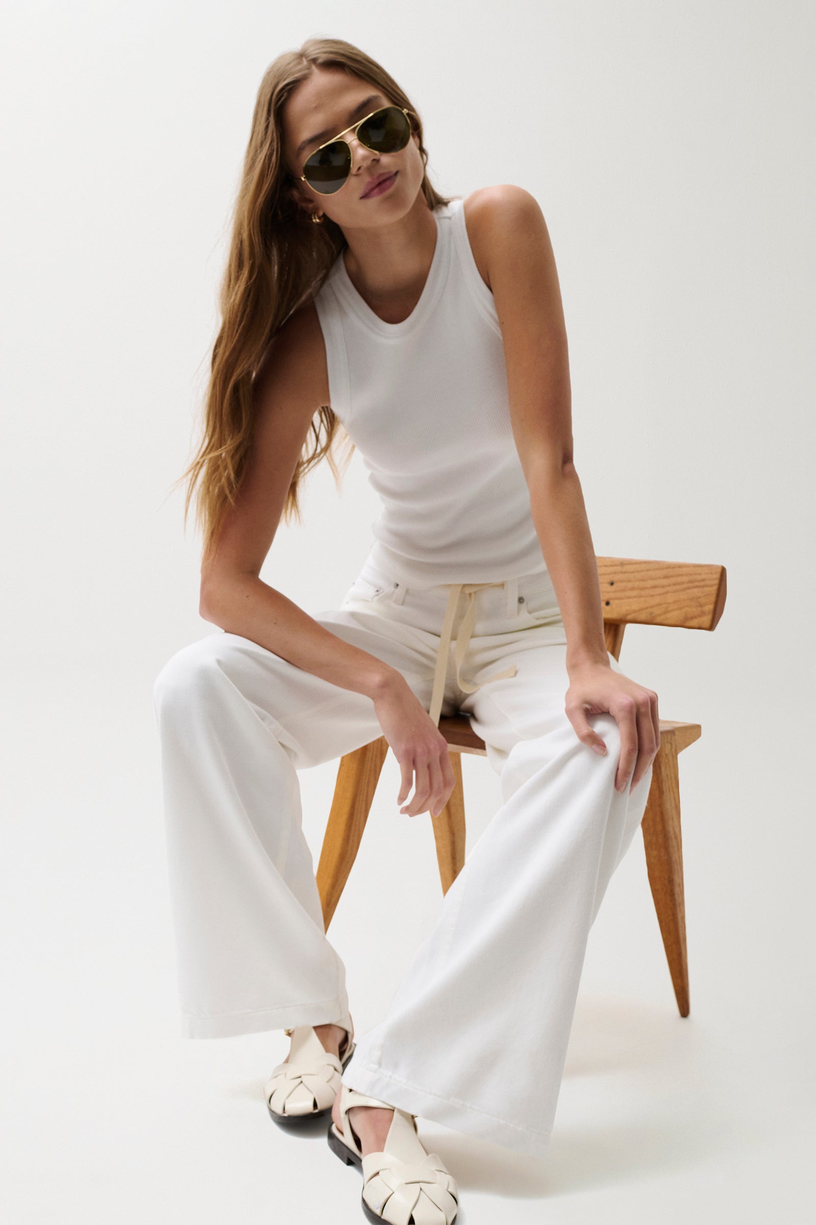 Jadyn Mid Rise Drawstring Palazzo Jean - Optic White – Pistola Denim