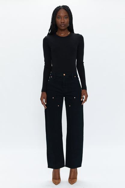 Lexi Carpenter Mid Rise Bowed Straight Jean - Coal