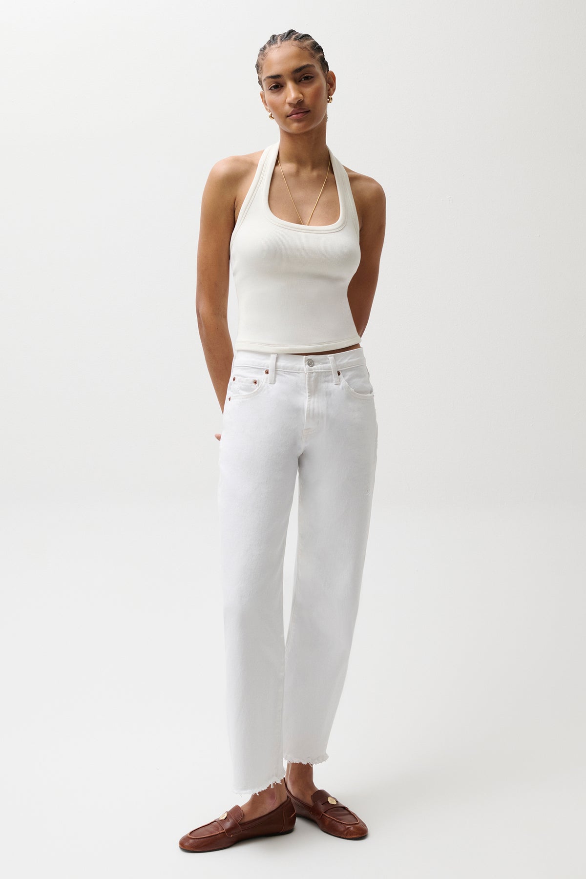 Lexi Mid Rise Bowed Straight Jean Luxe Vintage