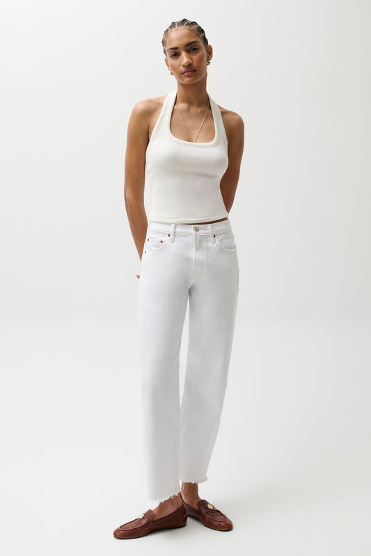 Pistola Lexi Mid Rise Bowed Straight Jean - Luxe White Vintage mid rise straight cropped jeans