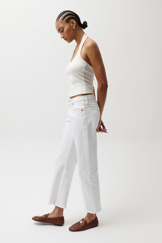 Pistola Lexi Mid Rise Bowed Straight Jean - Luxe White Vintage mid rise straight jeans
