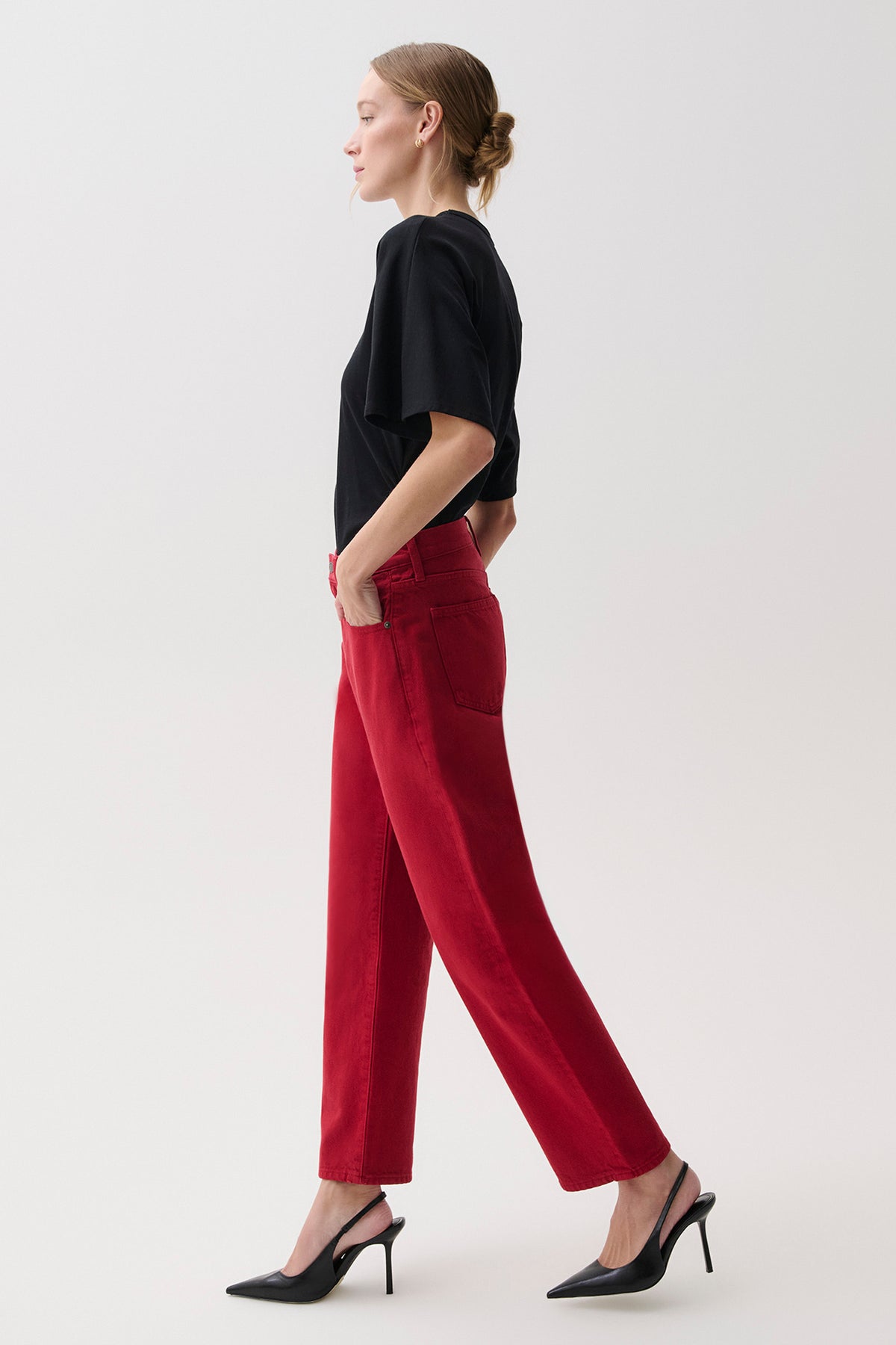 Lexi Mid Rise Bowed Straight - Savvy Red