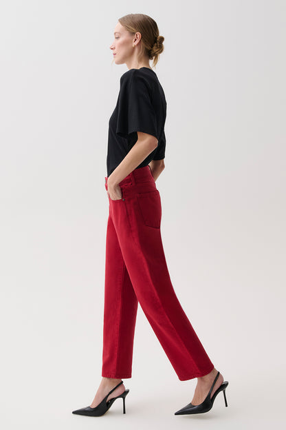 Lexi Mid Rise Bowed Straight - Savvy Red