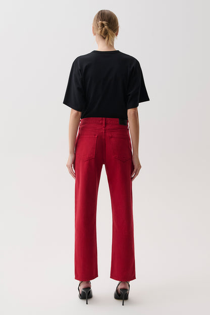 Lexi Mid Rise Bowed Straight - Savvy Red