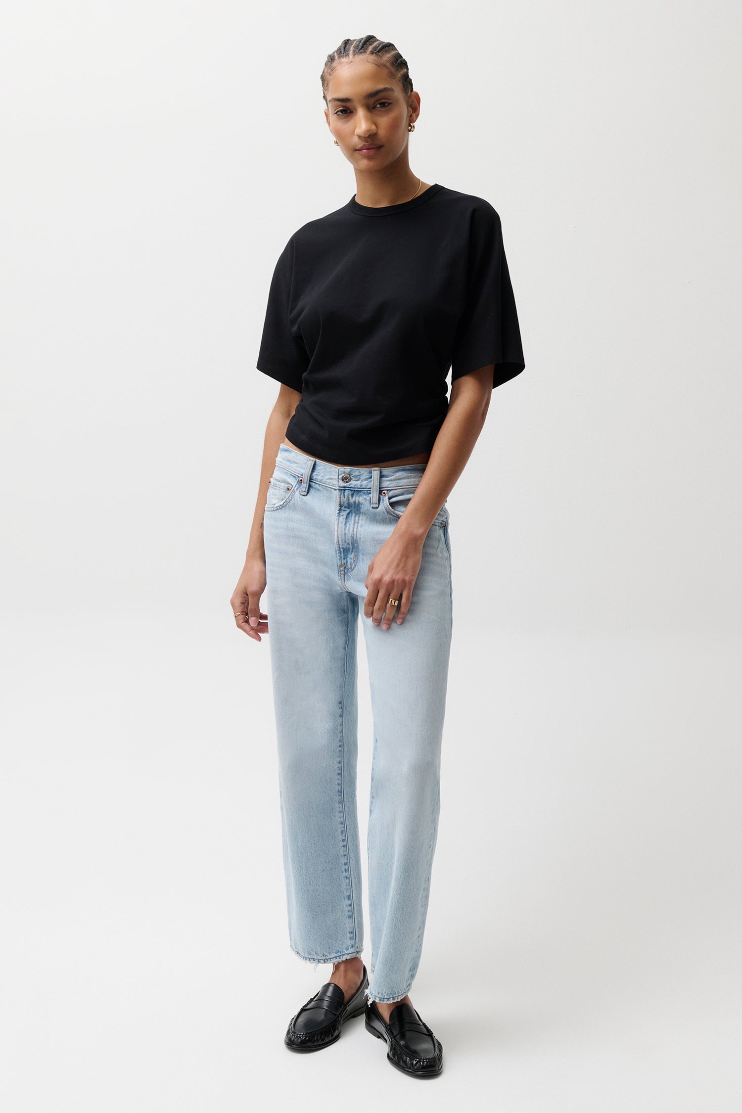 Pistola PETITE Lexi Mid Rise Bowed Straight - Dolce Vita Vintage mid rise straight jeans