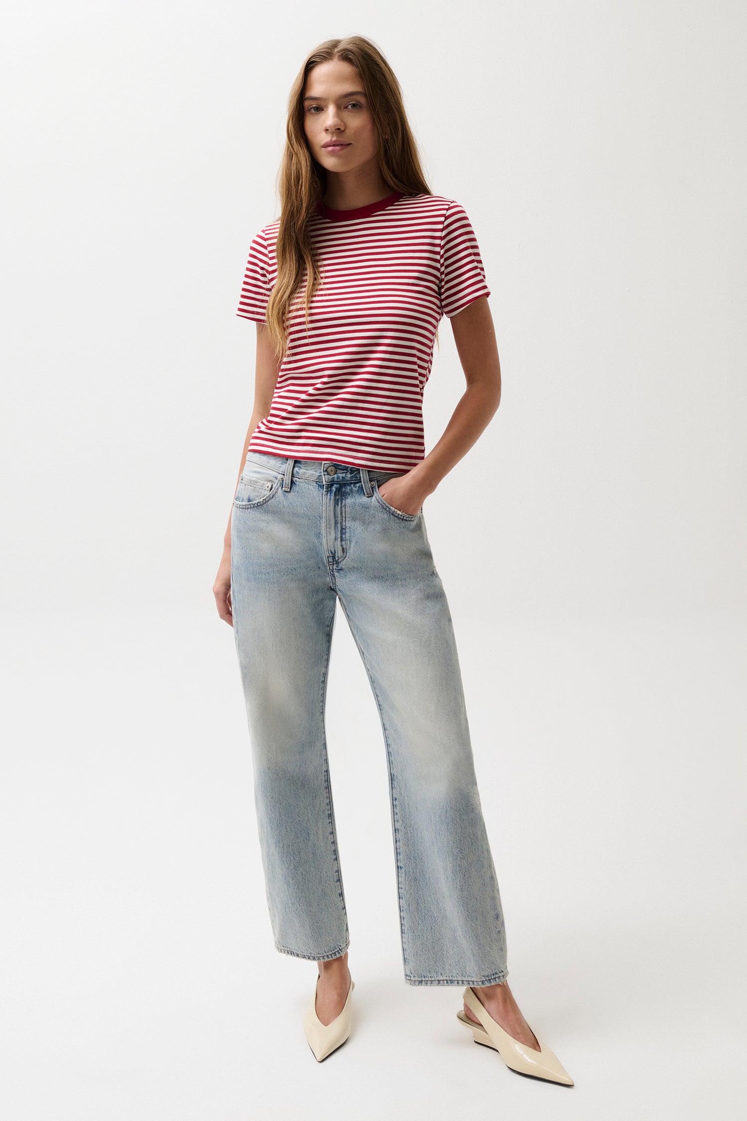 Pistola PETITE Lexi Mid Rise Bowed Straight Jean - Bowie mid rise straight jeans