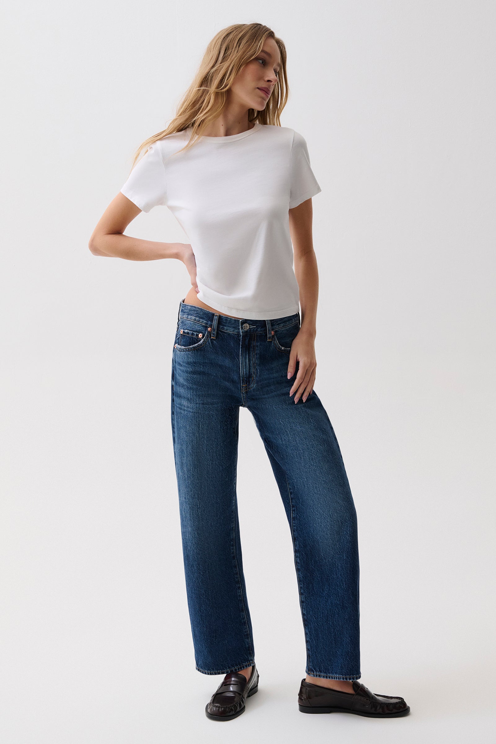 Lexi Mid Rise Bowed Straight Jean - Moonwave
